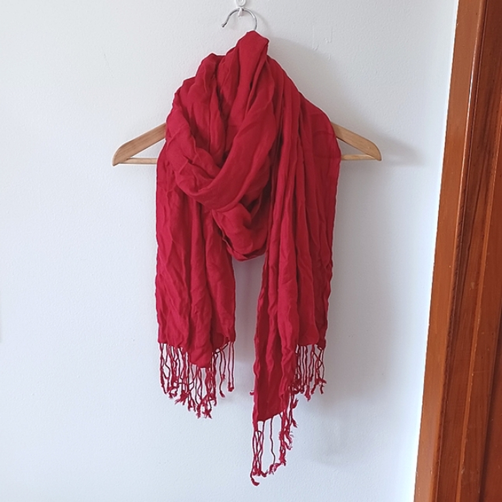 ⚡️SALE⚡️Bright Red Pashmina Scarf with Tassels